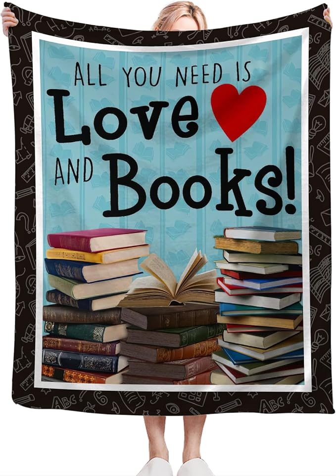 Book Blanket Decor Gifts for Book Lover, Flannel Fleece Fuzzy Reading Throw Blanket, Soft Warm Cozy Plush Books Blankets for Bed Couch Living Room Stuff Decoration for Kids Adult 50"x40"