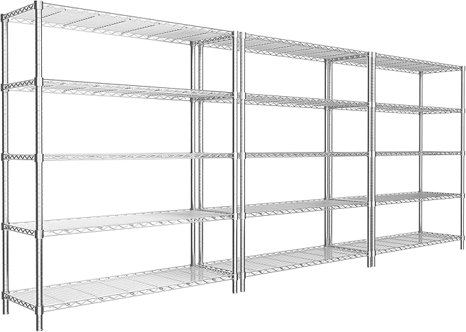 Storage Shelves, 3 PCS 48" L x 20" W x 72" H Heavy Duty Garage Wire Shelving Unit Loads 2000LBS, 5-Tier Adjustable Metal Industrial Utility Shelf Rack for Kitchen, Laundry Room, Basement