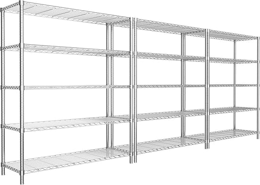 Storage Shelves, 3 PCS 48" L x 20" W x 72" H Heavy Duty Garage Wire Shelving Unit Loads 2000LBS, 5-Tier Adjustable Metal Industrial Utility Shelf Rack for Kitchen, Laundry Room, Basement