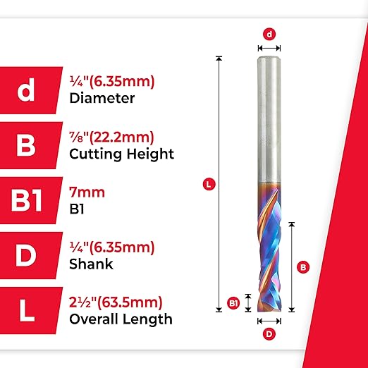 Amana Tool 46700-K CNC SC Spektra Extreme Tool Life Coated Compression Spiral 1/4 D x 7/8 CH x 1/4 SHK x 2-1/2 Inch Long 2 Flute Router Bit for Birch Plywood