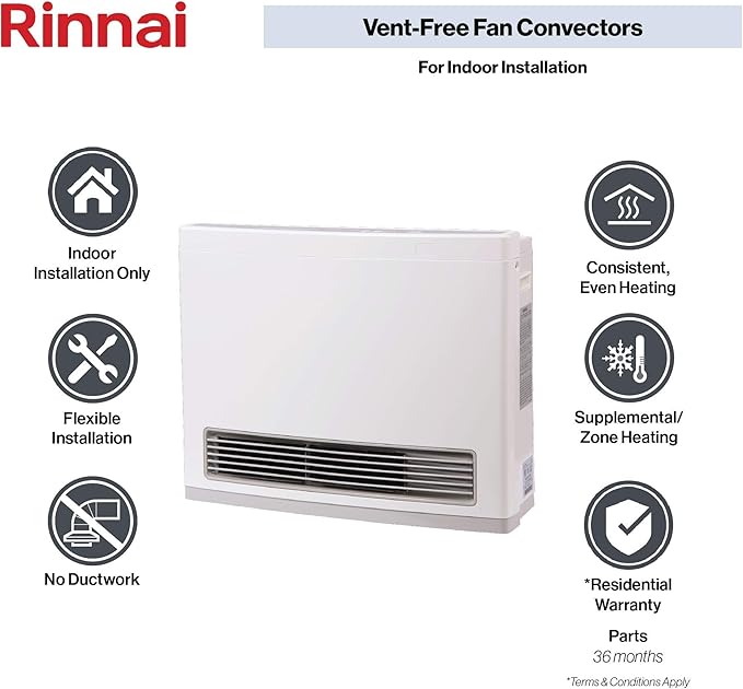 Rinnai FC824N Ventless Natural Gas Heater, Energy-Efficient Space Heater with Programmable Thermostat