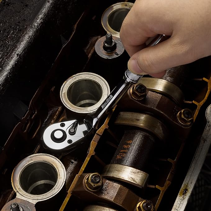 DURATECH 3/8" Drive Flex-Head Ratchet, 72-Tooth Ratchet Wrench, Quick-release, Reversible Switch, Full-Polished Chrome Plating, Alloy Steel