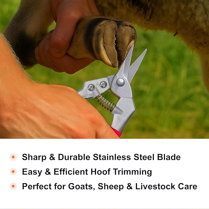 Goat Hoof Trimmers and Farrier Shears – Versatile Hoof, Wire, and Pipe Cutting Tool for Livestock – Silver (Silver-Red 2pack)