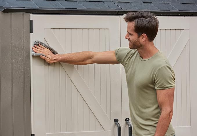 Rubbermaid Extra Large Resin Outdoor Storage Shed With Floor (7 x 10.5 Ft.) Weather Resistant Brown Organization for Home/Lawn Mower/Backyard Equipment/Bike Storage/Pool Supplies