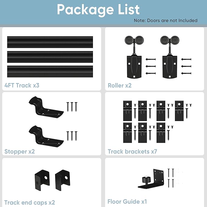12FT Heavy Duty Exterior Barn Door Hardware Kit, BarnBase Box Rail Hardware Kit, Outdoor Barn Door Hardware Kit for 1 Door(Door not Include), 450 lbs Capacity, Black