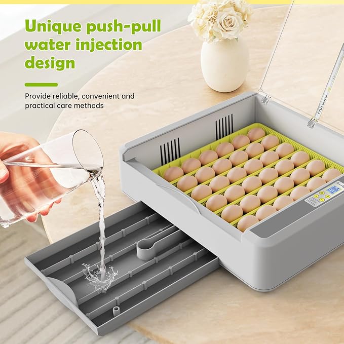 Egg Incubator for Hatching Chicks, 36 Eggs Automatic Turner with Temperature & Humidity Control, Multifunctional Ultra-Clear Panoramic View with Hatch Days & Egg Candler for Chicken, Duck, Goose, Bird