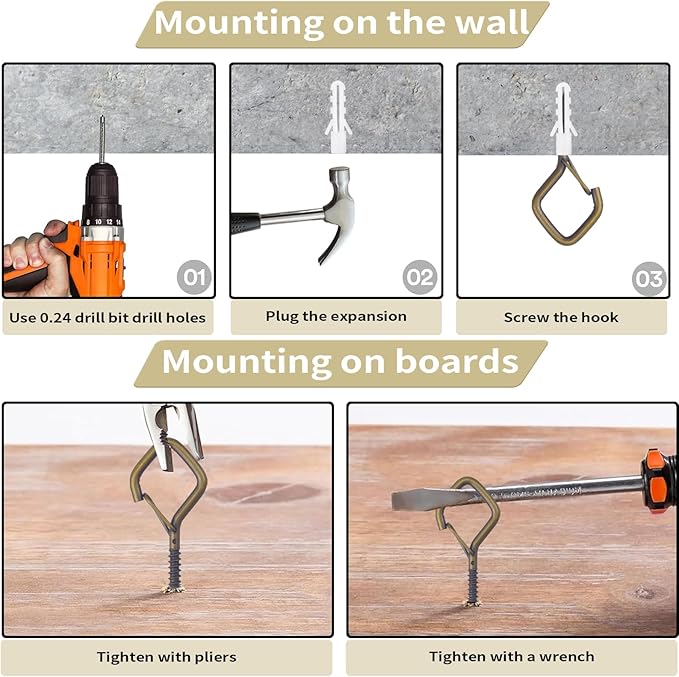 100 PCS Bronze Eye Screw Hooks for Hanging Heavy Duty with Safety Buckle.Metal Ceiling Hooks for Hanging Plants Cup Wind Chime Bird Feeders Patio Lights at Indoor&Outdoor