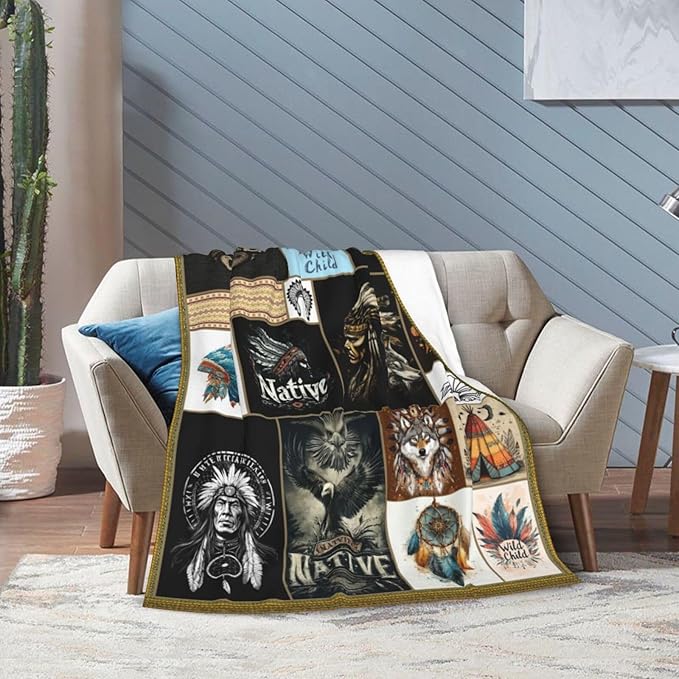 Native American Throw Blanket Southwest American Blankets Fleece Plush Flannel Super Soft Cozy Warm Lightweight Indian Decor Gifts for Boys Girls Kids Adults Men Women 40" x 50"