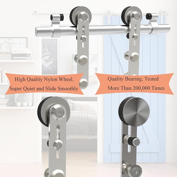 TSMST 4FT Sliding Barn Door Hardware Kit, Top Mount Stainless Steel Heavy Duty Sturdy Barn Door Track for Double Wood Door, Slide Smoothly Quietly (I Style)