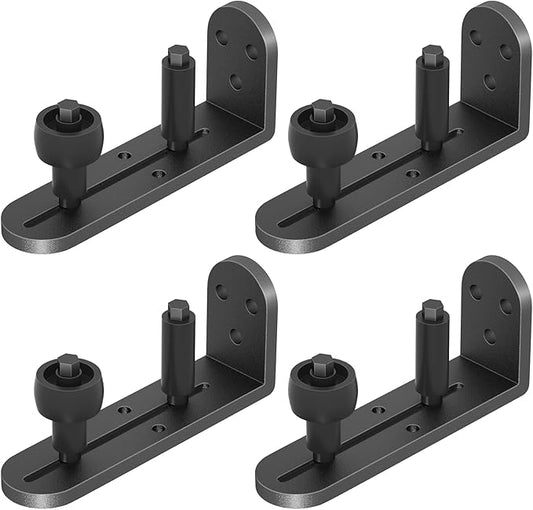 4PCS Sliding Barn Door Floor Guide, Adjustable Rollers Barn Door Hardware, Barn Door Rollers, Flush Flat Bottom Design, Rounded Edge Design