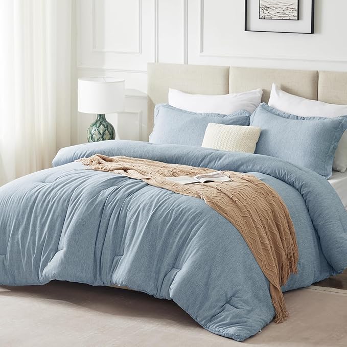 CozyLux King Size Comforter Set - 3 Pieces Blue Soft Luxury Cationic Dyeing Bedding Comforter for All Season, Breathable Lightweight Fluffy Bed Set with 1 Comforter and 2 Pillow Shams