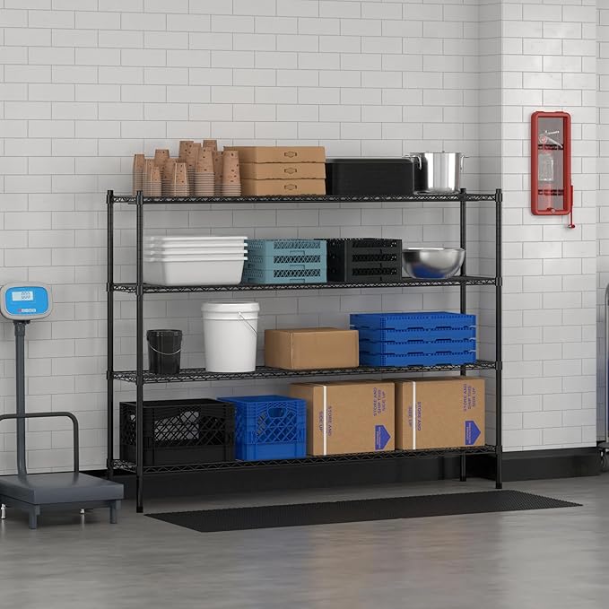 Commercial NSF Listed Black Epoxy Stationary Wire Shelving Kit 14" x 72" x 54", with 4 Shelves Perfect for Warehouse, Walk-in Refrigerator, Freezer, Grocery Store, Restaurant, Dishroom