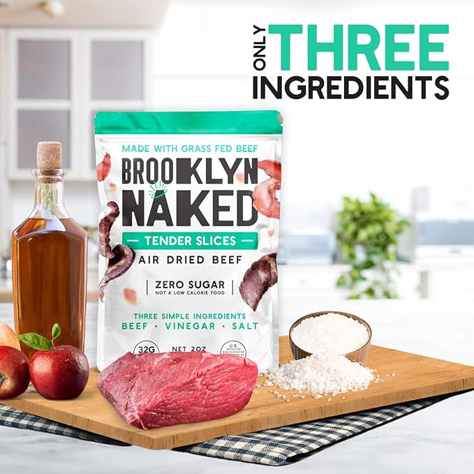Brooklyn Biltong Carnivore Snack, Air Dried Grass Fed Beef, South African Beef Jerky (2 oz, Pack of 2) - AIP Approved, Paleo, Keto, Gluten Free, Only Salt, Water, and Vinegar, Made in USA - (Naked Classic)