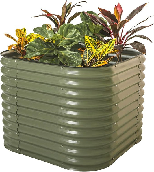32" Extra Tall Raised Garden Bed Kits, 3.5 x 3.5 x 2.7ft Raised Planter Box Outdoor, 2 x 5 x 2.7ft Deep Root 4 in 1 Modular Metal Raised Beds for Gardening Vegetables Flowers Fruits - Olive Green