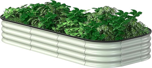 MUPATER 6x3x1FT Galvanized Raised Garden Beds, 11”H Metal Planter Box for Outdoor Plants, Oval Many-in-1 Modular Garden Bed Kit for Herbs and Flowers, Garden, Beige