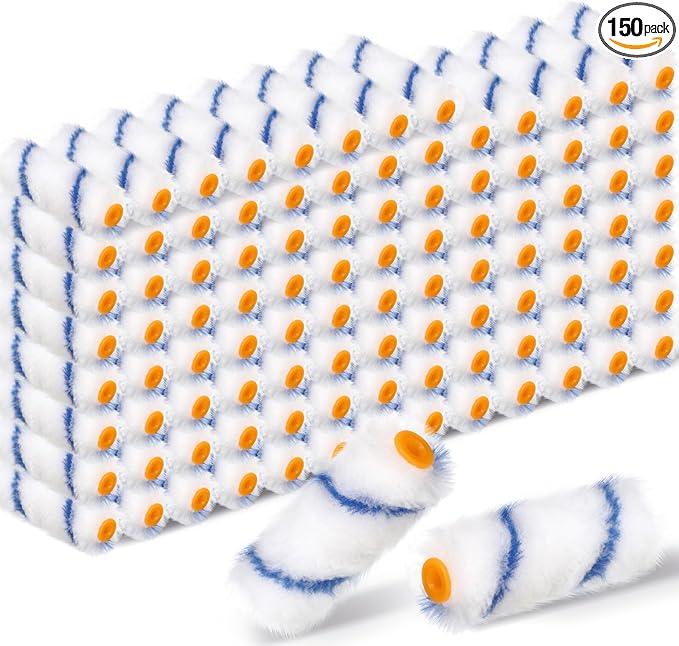 Nuogo 150 Pcs 4 Inch Mini Paint Roller Cover 1/2" Nap Small Microfiber Roller Covers Home Repair Tools House Household Supplies Kit(Blue)