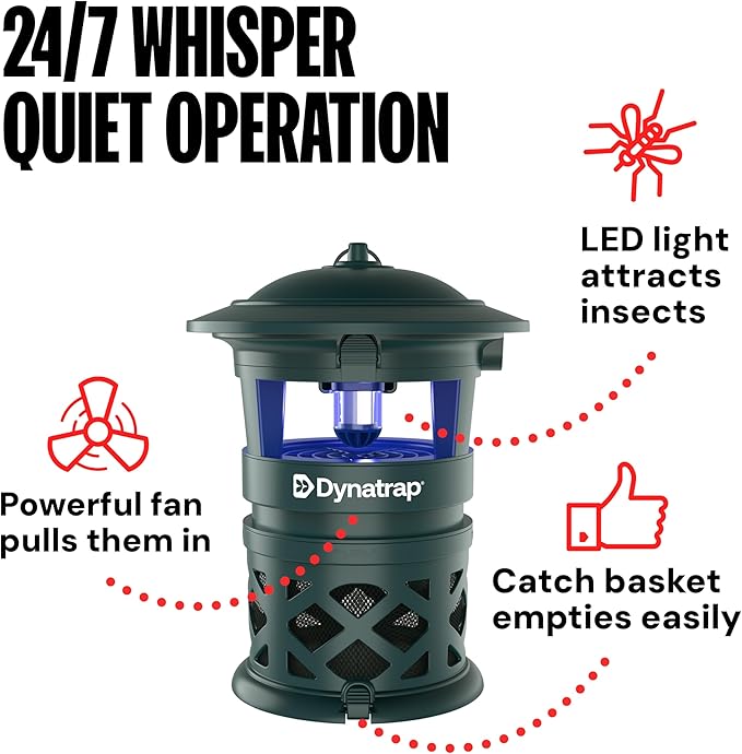 DynaTrap DT2030-GRSR Fly Traps Outdoor - Mosquito & Flying Insect Killer for 1 Acre – Kills Flies, Gnats, Wasps - Bug Zapper Alternative - Green