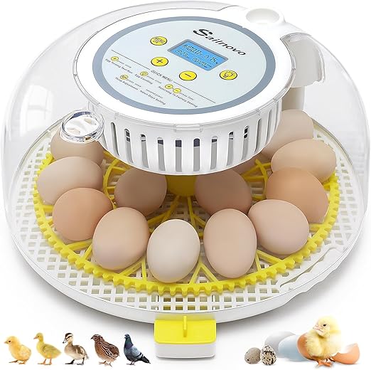 Sailnovo 18 Egg Incubator for Hatching Eggs, Chicken Egg Incubator with Automatic Egg Turning, Humidity Level Display, Egg Candler, Hatch Days & Incubator for Chicken Eggs (Yellow)