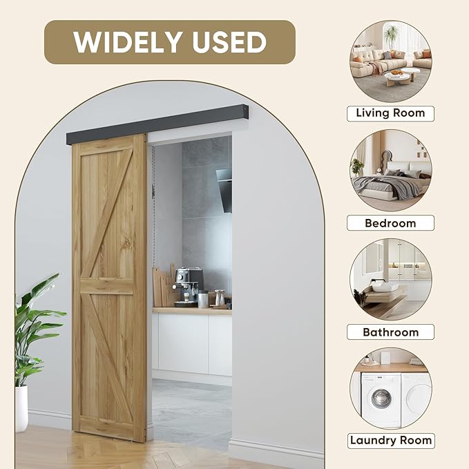 JUBEST 5FT Sliding Barn Door Hardware Track Kit, Aluminium Alloy Box Rail Hardware for Classic Modern Interior Single Wooden Door,Low Clearance,Black