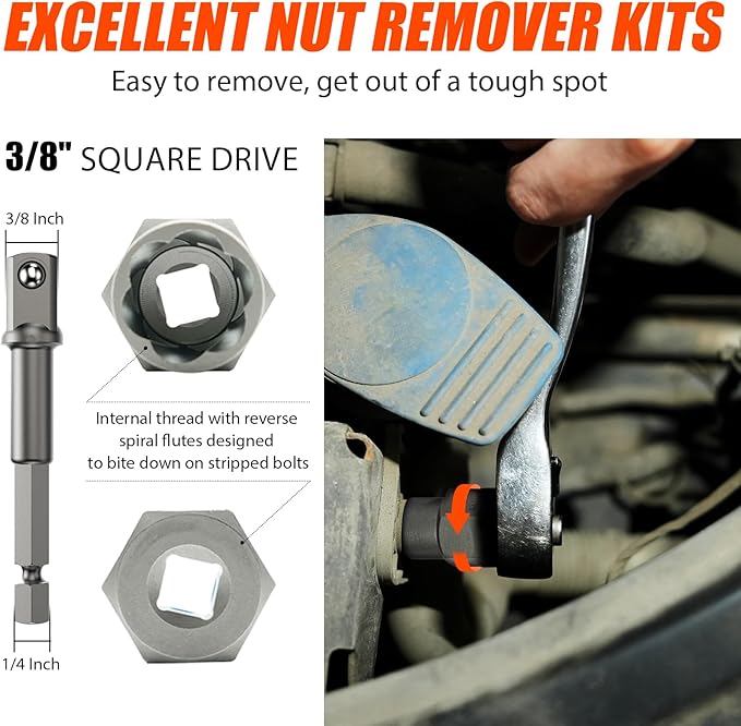 26Pcs Bolt Extractor Kit and Left Handed Drill Bit, Easy Out Screw Extractor with Reverse Drill Bit Extractor Set for Damaged Stripped Broken Lug Nut Bolt and Nut Remove with Hex Adapter