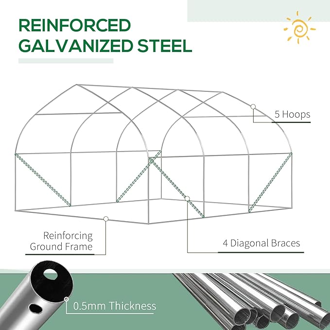 Outsunny 11.5' x 10' x 6.5' Walk-in Tunnel Greenhouse, Green House with Zippered Mesh Door, 7 Mesh Windows & Roll-up Sidewalls, Upgraded Gardening Plant Hot House with Galvanized Steel Hoops, White