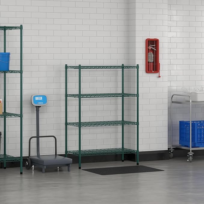 Commercial NSF Listed Green Epoxy Stationary Wire Shelving Kit 18" x 36" x 54", with 4 Shelves Perfect for Warehouse, Walk-in Refrigerator, Freezer, Grocery Store, Restaurant, Dishroom