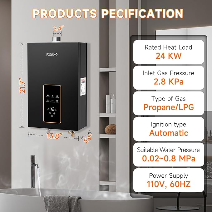 Propane Tankless Water Heater, 4.21GPM 16L Indoor,Constant propane water heater,Instant Hot Propane Gas Water Heater with Fahrenheit Digital Display,Multi-Protection