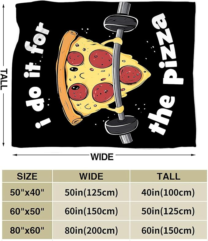 Funny Pizza Blanket Gifts for Girls Boys Soft Warm Plush Cute Pizza Barbell Weightlifting Sport Throw Blanket Flannel Fleece Fuzzy Blankets for Kids Lover Bed Couch Living Room Decor 60"X50"