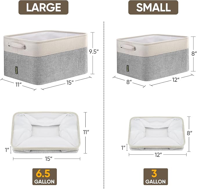 BALEINE 4 Pack Fabric Storage Bins for Shelves, Linen Storage Baskets for Organizing, Decorative Closet Bins for Clothes, Home (Grey, 15"x11"x9.5")