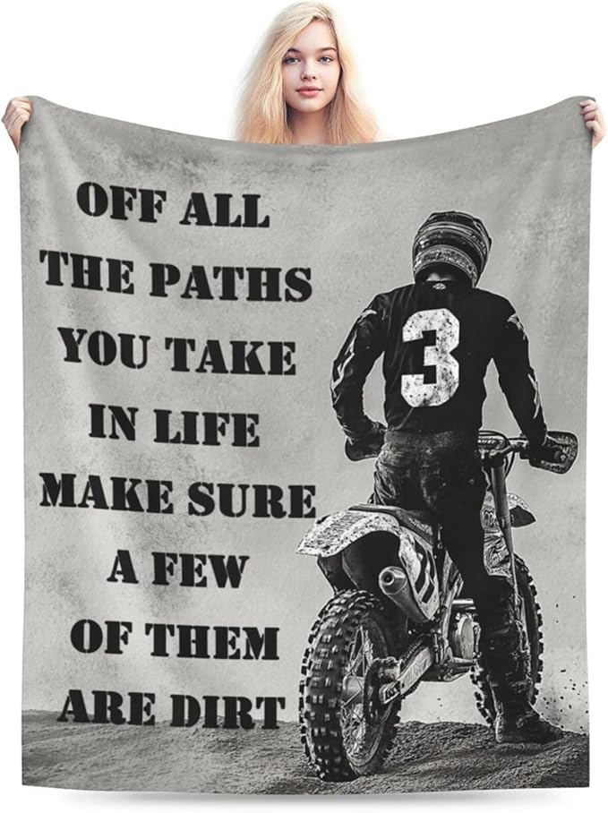 Dirt Bike Blanket Inspiring Motorbike Blankets Fleece Plush Flannel Super Soft Cozy Fuzzy Warm Lightweight Stuff Motorcycle Sports Decor Gifts for Boys Girls Kids Adults Men Women 50" x 60"