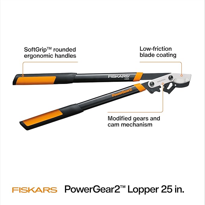 Fiskars 25-Inch Loppers for Tree Trimming, Heavy Duty, Sharp Steel Blade Tree Branch Cutter with up to 1.75" Diameter Cut Capacity, PowerGear2 Design with Compound Action for More Power, Hand Loppers