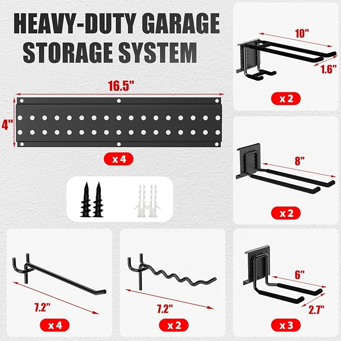 Garage Tool Organizer Wall Mount 64 inches with 13 Adjustable Heavy-Duty Hooks, Garage Organization, Garden Tool Storage Rack, Yard, and Shed, Holds Up to 520 lbs