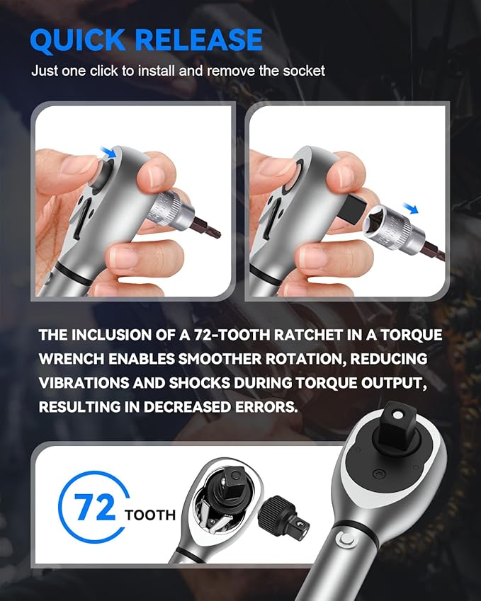 GOYOJO 32-Piece Torque Wrench Set, Chrome Vanadium Steel, 2-24 N.m - Includes 1/4" & 3/8" Sockets, T10-T40, M5-M8, H2-H8, PH1-PH3 Bits, 1/4" 4-Inch Extension - Versatile for Automotive, Cycling & DIY