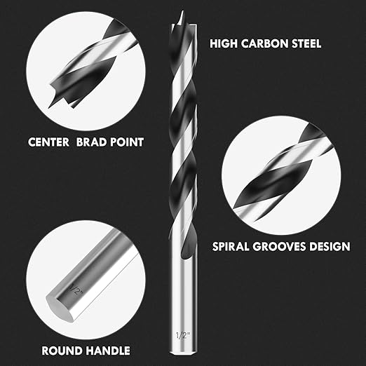 13MM Metric Brad Point Wood Drill Bit Set, 4Pcs Drill Bit Set with Double Flutes Design for Carpenter Woodworking and All Types of Wood