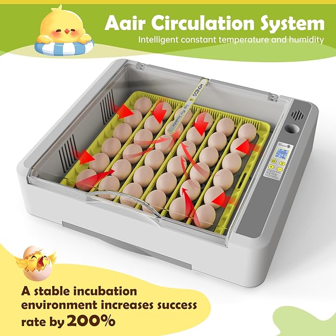 Egg Incubator for Hatching Chicks, 36 Eggs Automatic Turner with Temperature & Humidity Control, Multifunctional Ultra-Clear Panoramic View with Hatch Days & Egg Candler for Chicken, Duck, Goose, Bird