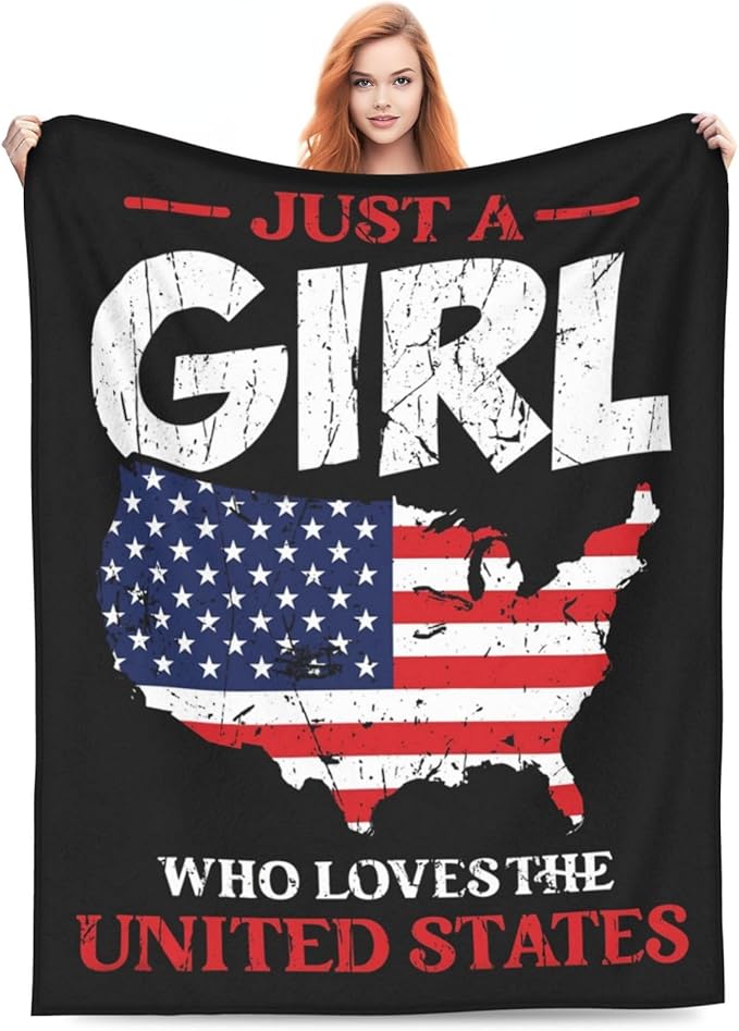 American Girl Throw Blanket Just A Girl Who Loves United States Decor Blanket Super Cozy Plush Lightweight Soft Plush Flannel Fleece Blanket Gifts for Girls Boys Kids Women for Sofa Bed Couch 40"X50"