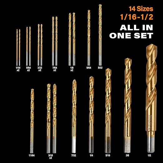 M35 Cobalt Drill Bit Set 20PCS(1/16"-1/2") High Speed Steel Jobber Length Drill Bit Kit for Hardened Metal with Index Storage Case