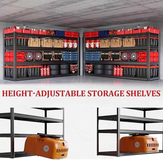 68" W Garage Shelving Unit, 68" W x 36" D x 68" H, 36" Deep Heavy Duty Garage Storage Shelves, 4 Tier Storage Rack Shelf, Industrial Adjustable Shelves for Basement Warehouse