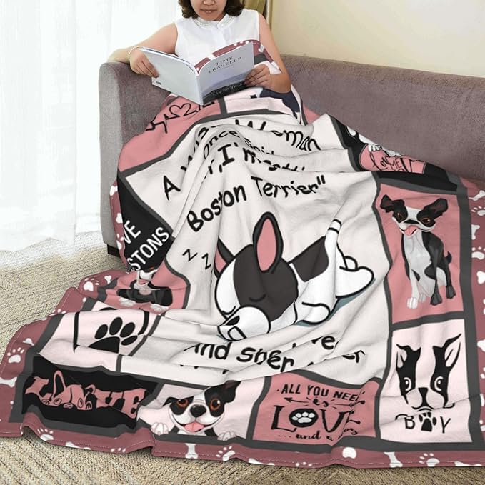 Boston Terrier Blanket - Frenchie Pet Lover Gift for Kids, Girls, Women - Plush Cozy Fleece Flannel Throw With Cute Puppy Decor 50"X60"