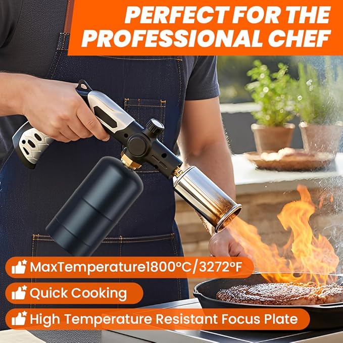 Powerful Butane Torch for Cooking & Grilling - Adjustable Culinary Torch for Sous Vide Searing, BBQ, Creme Brulee, and Campfire Starter (Tank Not Included)