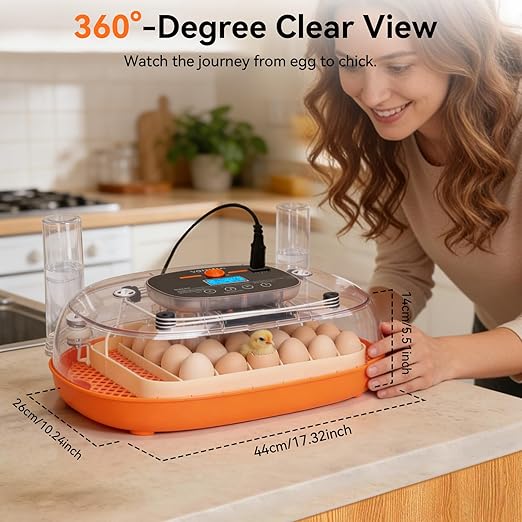 Incubators for Hatching Eggs, 24 Egg Incubator, Automatic Egg Turner with Humidity Control & Digital Temperature, Hatch Day, Auto Water Refill, 360°Viewing for Chicken, Duck, Quail, Duck, Goose