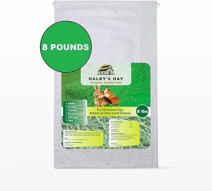 Halby’s Hay™ Premium Alfalfa Flake Hay – 8 lb Bag – Farm Fresh, Sun-Cured, Feed for Rabbits, Guinea Pigs, Chinchillas, Horses & Goats – Soft, Green, Dust-Free, High Protein USA Grown