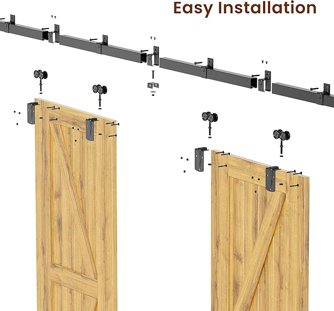 SMARTSTANDARD 12FT Box Rail Hardware - Exterior Barn Door Hardware Kit,Sliding Barn Door Hardware,Heavy Duty Wall Mount Kit,Fit Indoor and Exterior Door,Easy to Install(Widest to 72" Wide Door)