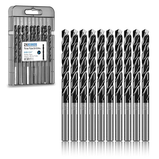 1/4" Triple Spiral Flute Cobalt Drill Bit Set (Pro - TiAlN Coated), Metal Drill Bit Set for Steel, Hardened Metal, Stainless Steel, 10-Piece with Index Storage Case