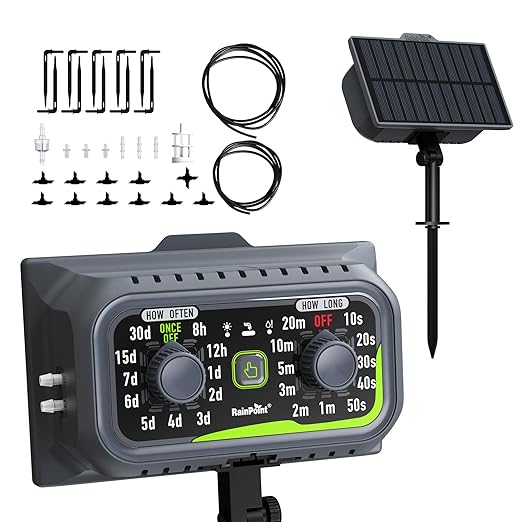 RAINPOINT Compact Programmable Solar Automatic Drip Irrigation Pump Kits Support Up to 20 Plants, Automatic Plant Waterer Self Watering Indoor/Outdoor Vacation Free Low Water Auto Shut-Off