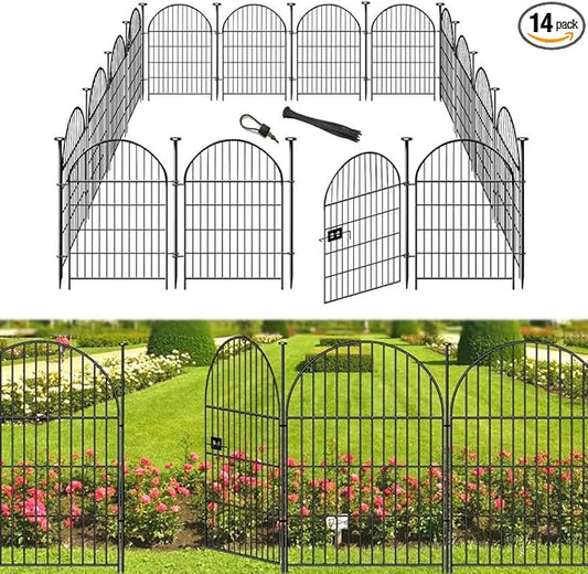 Garden Fencing 36 Inch High with Gate, 14 Panels Garden Fence Total 30.6 Ft(L),No Dig Animal Barrier, Rustproof Metal Wire Garden Fences and Borders for Dogs, Rabbits, Flower Bed Fencing