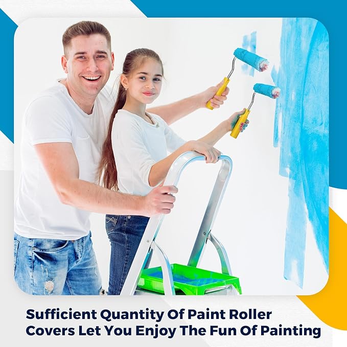 Nuogo 150 Pcs 4 Inch Mini Paint Roller Cover 1/2" Nap Small Microfiber Roller Covers Home Repair Tools House Household Supplies Kit(Red, Blue)