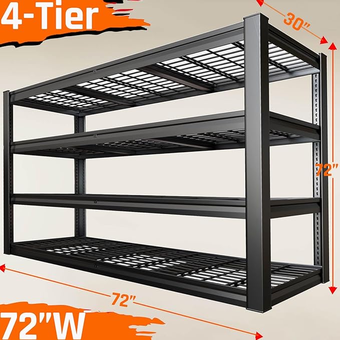 30" D Storage Shelves, 72" W Garage Shelving Heavy Duty Metal Adjustable Garage Shelves, Shelving Units Industrial Shelving for Warehouse, 72" W x 30" D x 72" H,Black