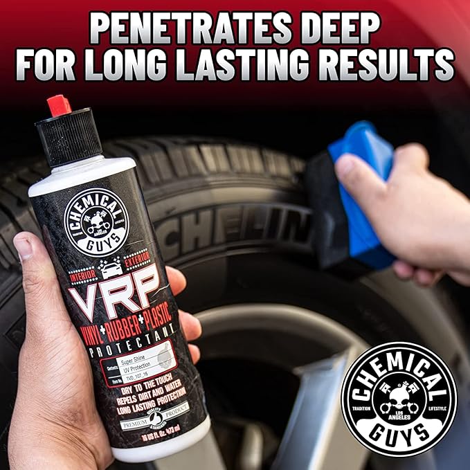 Chemical Guys VRP Protectant & WonderWave Applicator Kit - 16 oz Vinyl, Rubber, and Plastic Dressing with 2 Foam Applicators - Restores Your Car's Interior & Exterior Surfaces