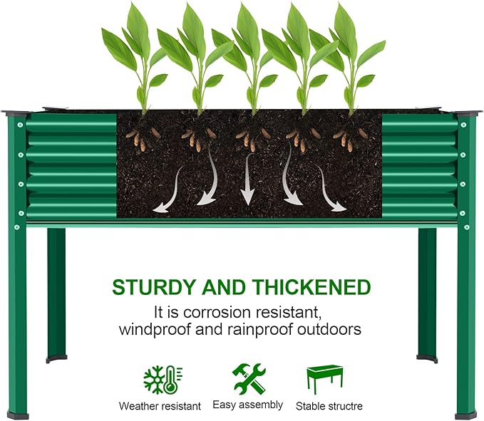 Land Guard Galvanized Large Metal Raised Garden Bed with Legs for Vegetables (Green)